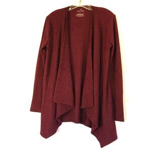 Elegantees Burgundy Ribbed Open Cardigan Devoted Collaboration Small
